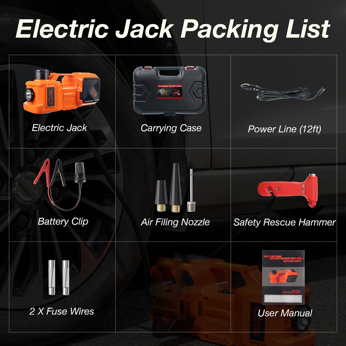 5 Ton Electric Car Jack, Hydraulic Jack And Electric Impact Wrench, Portable Car Lift with Built-in Air Pump, Suitable for SUV MPV Car Truck Tire Replacement Garage Maintenance Easy to Repair Car Tires, Emergency Maintenance