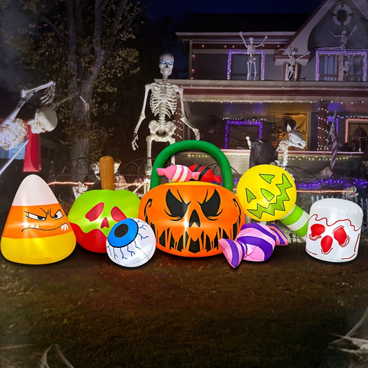 10ft Halloween Inflatables Pumpkin Decoration with Candy Eyeball Combo LED Light Halloween Inflatables Decorations Blow Up Inflatables for Halloween Decor Holiday Party Yard Lawn Garden Decor, Halloween Decorations Inflatable