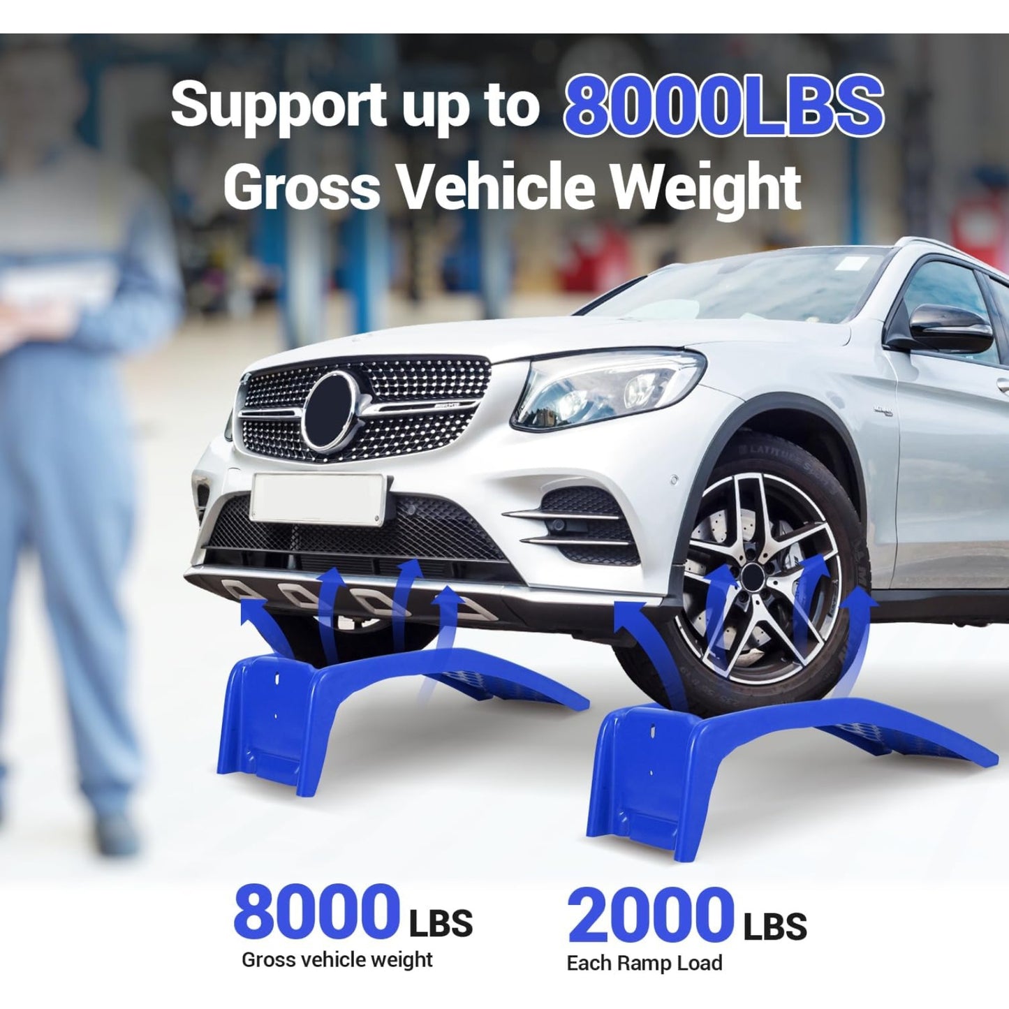 Heavy Duty Car Ramp, 8000 Lbs Auto Ramps, Solid Steel Truck Ramp, Car Ramp Set-Lifts Vehicles Up to 8 Inch, Ideal for Oil Change, Car Repair, Easy Home Garage Maintenance, 2 Pack