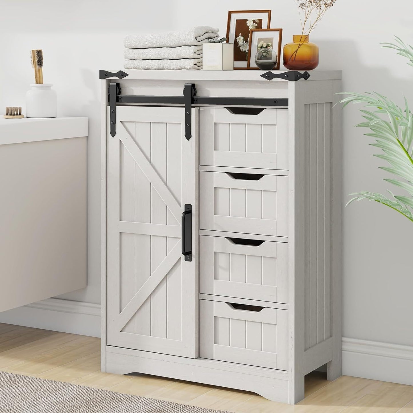 VABCHES Art Deco 4 Drawer Bathroom Storage Cabinet With Easy Glide Drawers