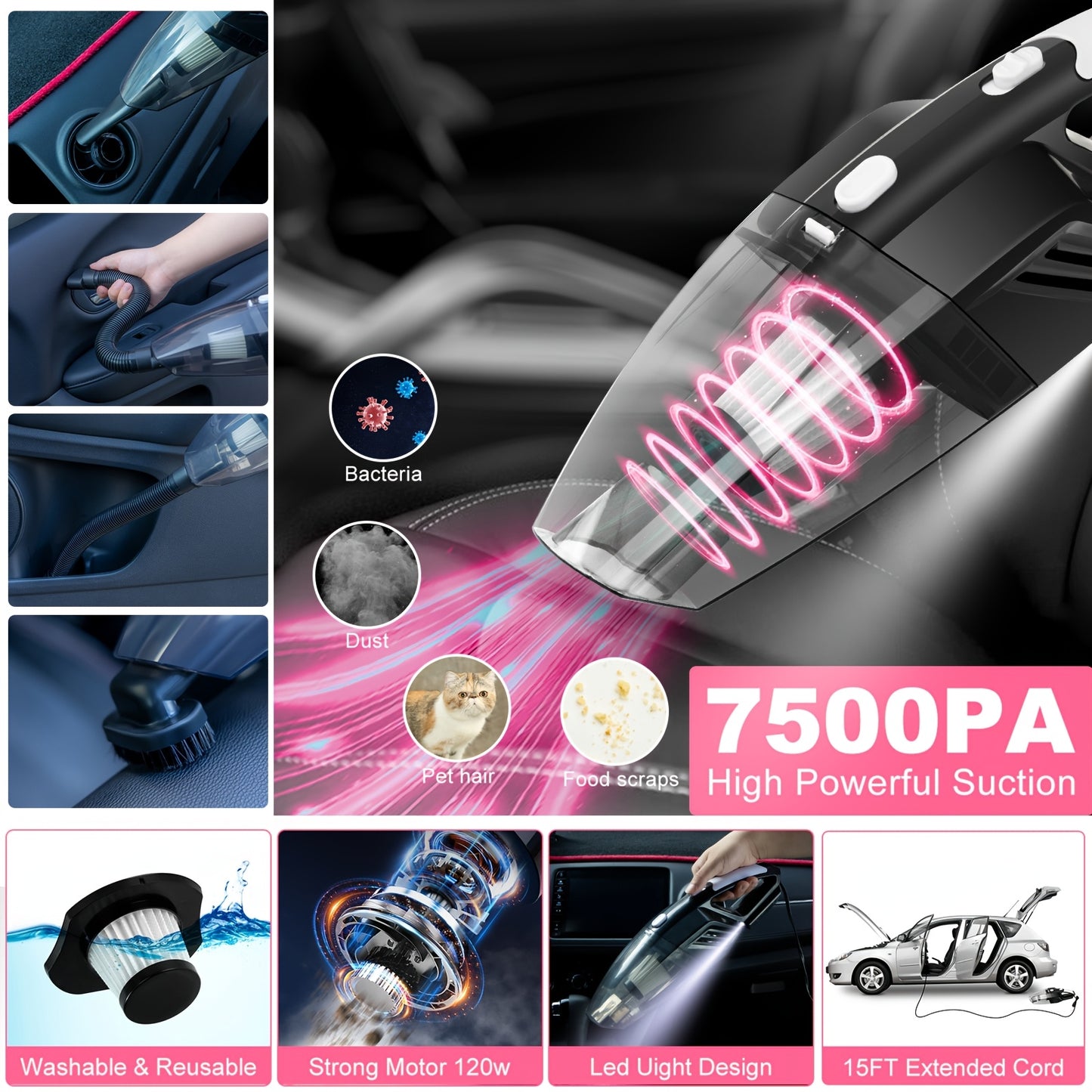 FCLUSLL 41pcs Car Cleaning And Washing Kit, Internal Detail Cleaning Kit, Equipped with High-power Handheld Vacuum Cleaner, Foldable Bucket, Windshield Tool, Snow Shovel, Tire Brush, Complete Set Of Car Care Tools, Holiday Gi