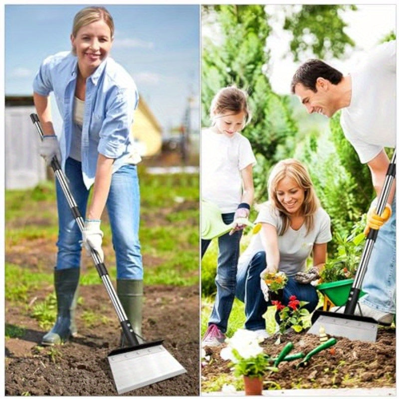 Heavy Duty Steel Garden Shovel With 59In Adjustable Handle And Flat Scraper Blade