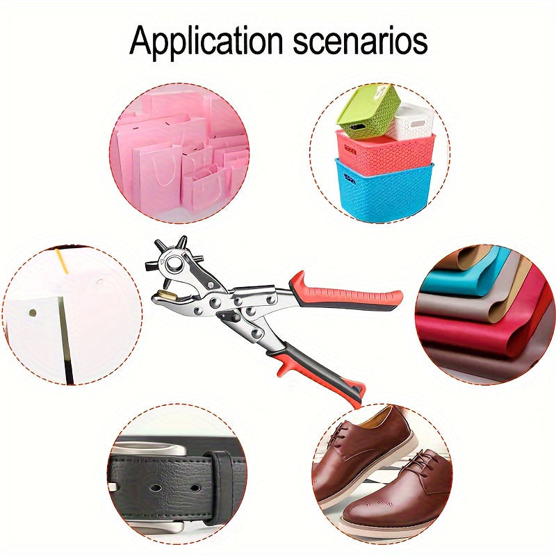 1pc Durable Stainless Steel Leather Hole Punch Pliers, Revolving Multi-Slot Belt and Watch Band Puncher, Handheld Eyelet Punch Tool for Leathercraft, Sewing & DIY Projects