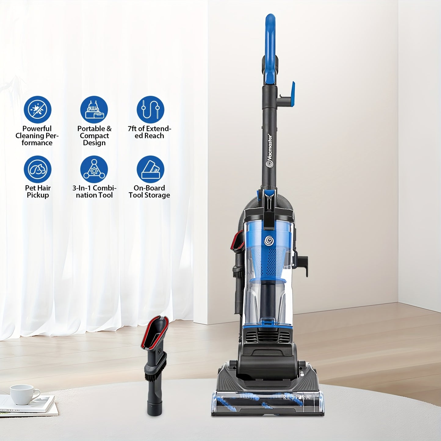 Bagless Upright Vacuum Cleaner With Large Dust Cup Capacity, Efficient Cyclone Filtration System & 17ft Cord For Carpet, Hard Floor And Pet Hair