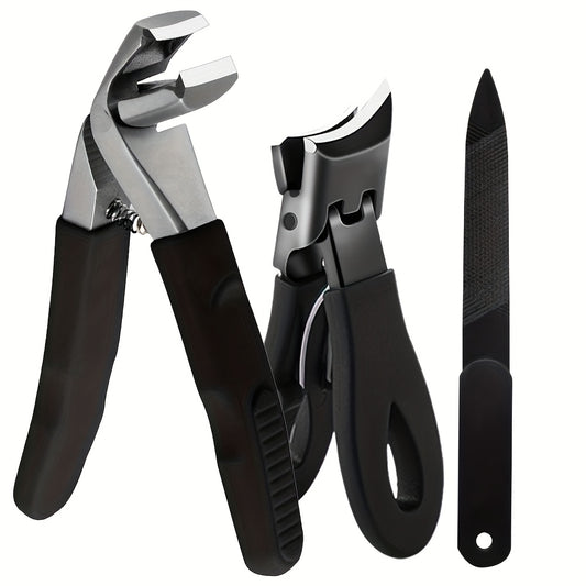 3pcs For Thick Nails For Seniors, Angled Heavy Duty Toe Nail Clippers With Catcher, Mess Free Large Fingernail Clippers With Wide Opening For Men Women, Sharp Stainless Steel Nail Cutter