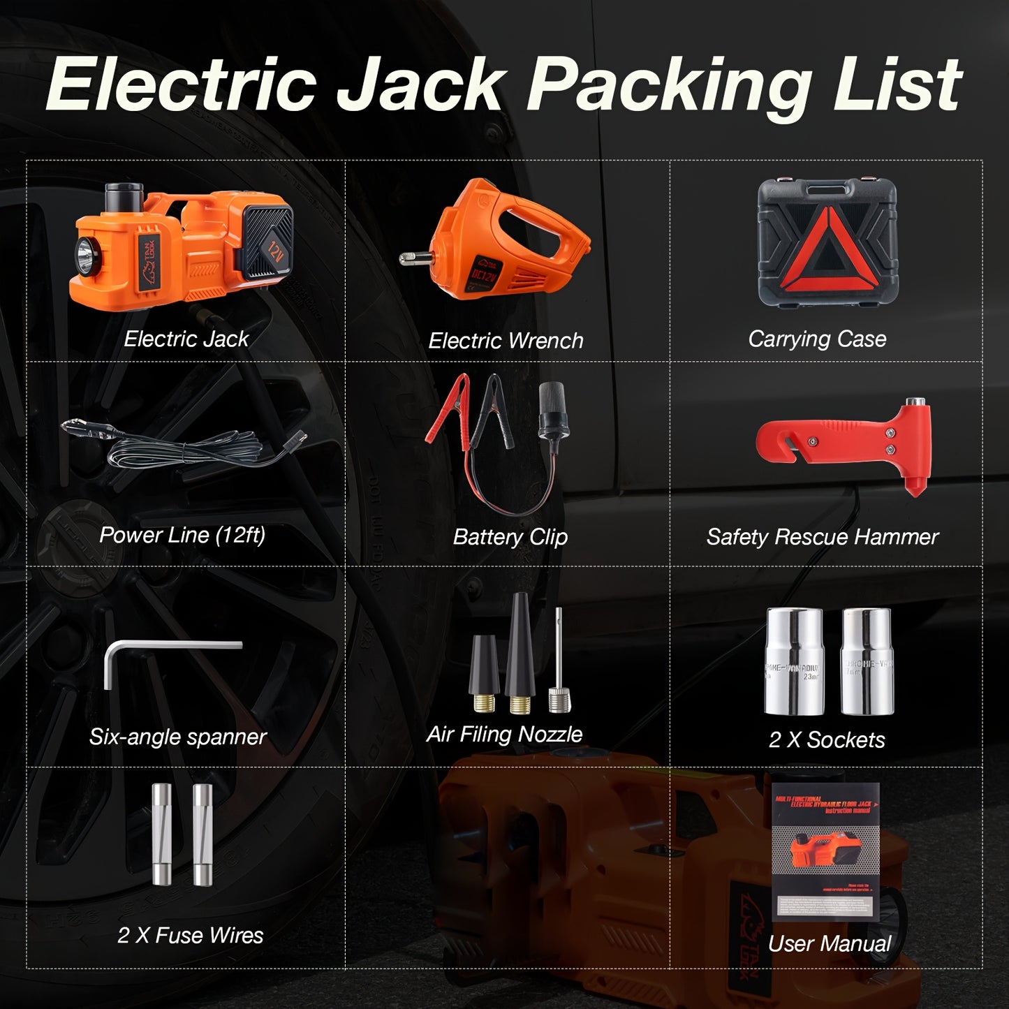 5 Ton Electric Car Jack, Hydraulic Jack And Electric Impact Wrench, Portable Car Lift with Built-in Air Pump, Suitable for SUV MPV Car Truck Tire Replacement Garage Maintenance Easy to Repair Car Tires, Emergency Maintenance