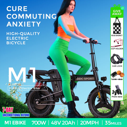 700W Folding E-Bike for Adults: Tackle 25° Hills & 20MPH Speeds. 35-Mile Range with 48V 20Ah Removable Battery, 385LBS Capacity & 11-Layer Shock Absorption for A Smooth Ride. Your All-in-One Commute & Adventure Solution