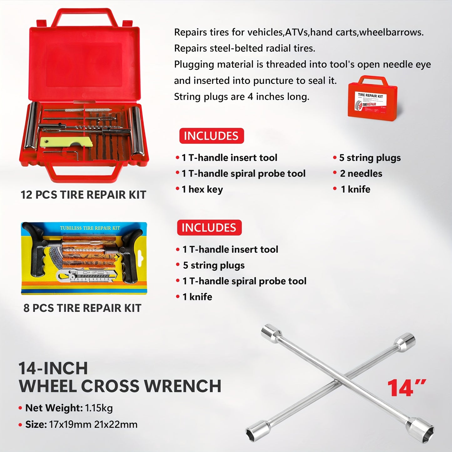2/2.5/3 Ton Capacity, Jack Kit Low Profile Hydraulic Trolley Service/Floor Jack Combo, Multiple meal plans to choose from 3 Ton Jack Stands 2PCS, Tire Repair Kit, 14-inch Wheel Cross Wrench, Wheel Chock, Jack Accessories Red/