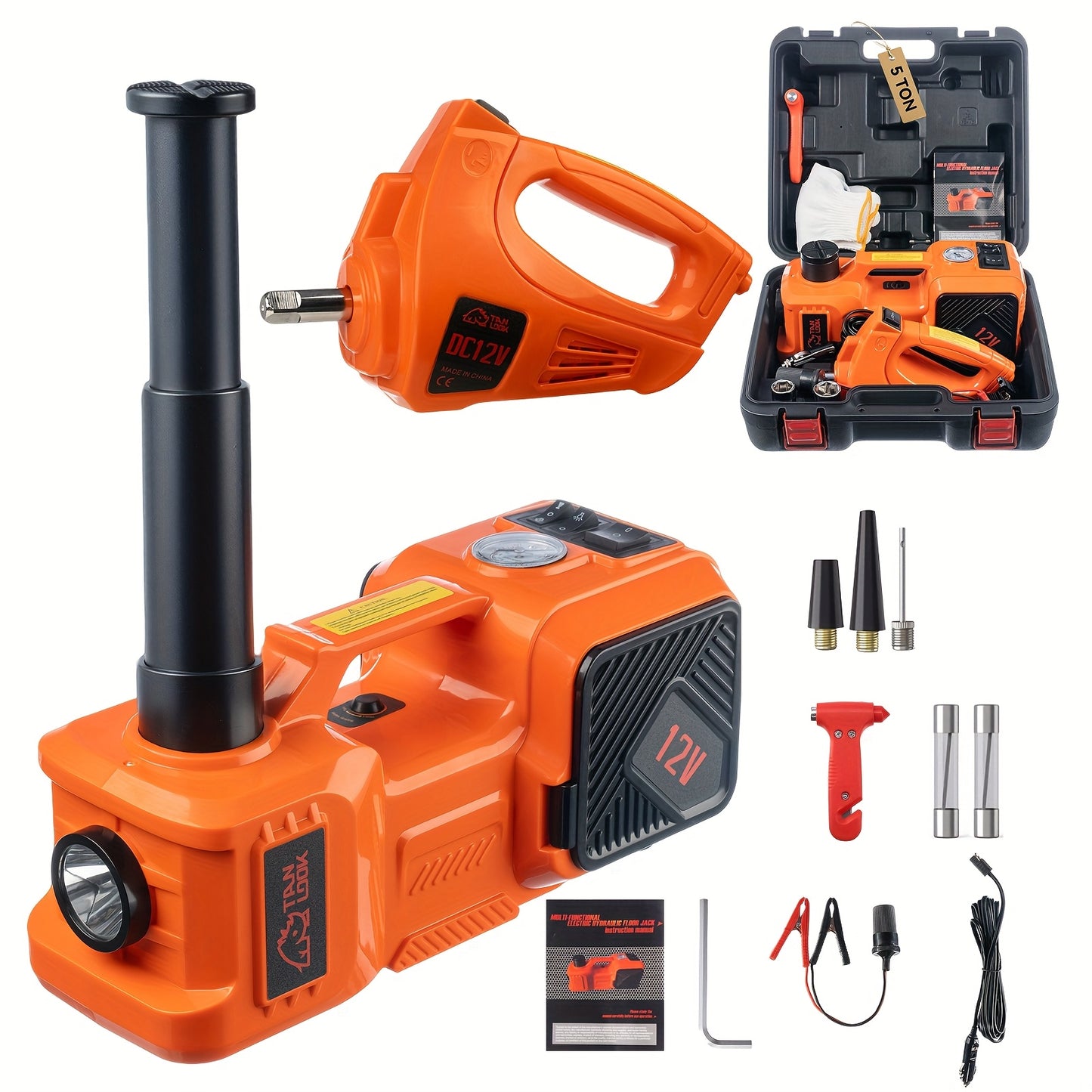 5 Ton Electric Car Jack, Hydraulic Jack And Electric Impact Wrench, Portable Car Lift with Built-in Air Pump, Suitable for SUV MPV Car Truck Tire Replacement Garage Maintenance Easy to Repair Car Tires, Emergency Maintenance