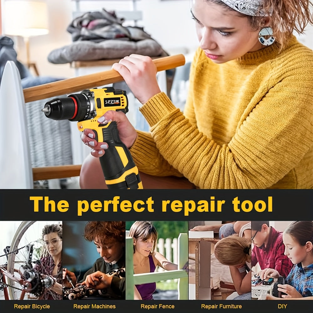 SPZTJK 128Pcs Cordless Drill Tool Kit With Two Batteries