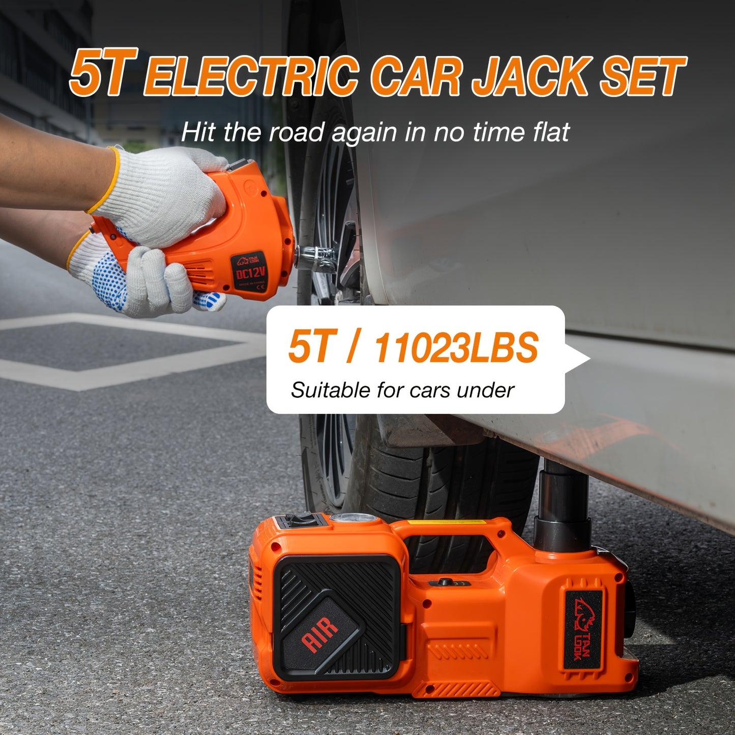 5 Ton Electric Car Jack, Hydraulic Jack And Electric Impact Wrench, Portable Car Lift with Built-in Air Pump, Suitable for SUV MPV Car Truck Tire Replacement Garage Maintenance Easy to Repair Car Tires, Emergency Maintenance