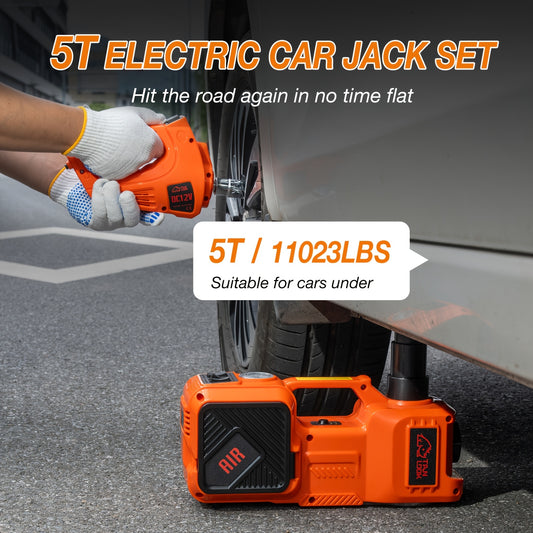 5 Ton Electric Car Jack, Hydraulic Jack And Electric Impact Wrench, Portable Car Lift with Built-in Air Pump, Suitable for SUV MPV Car Truck Tire Replacement Garage Maintenance Easy to Repair Car Tires, Emergency Maintenance