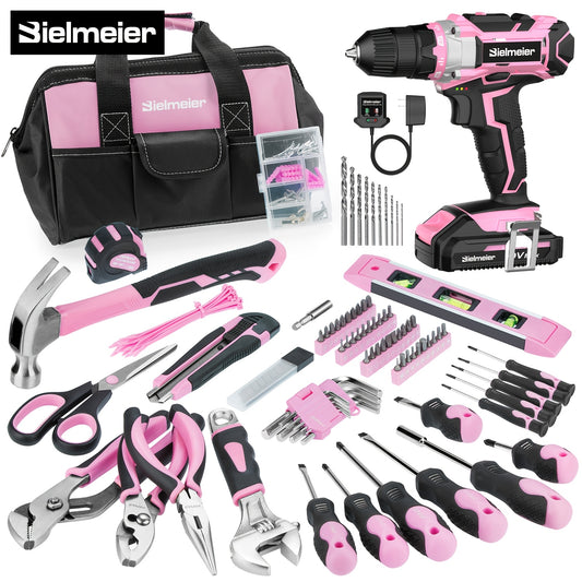 Bielmeier 236pcs Pink Tool Kit 20V Cordless Drill For Women