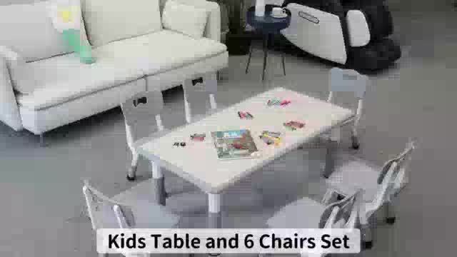 Modern Kids Table And Six Chairs Gray Plastic Easy Assembly