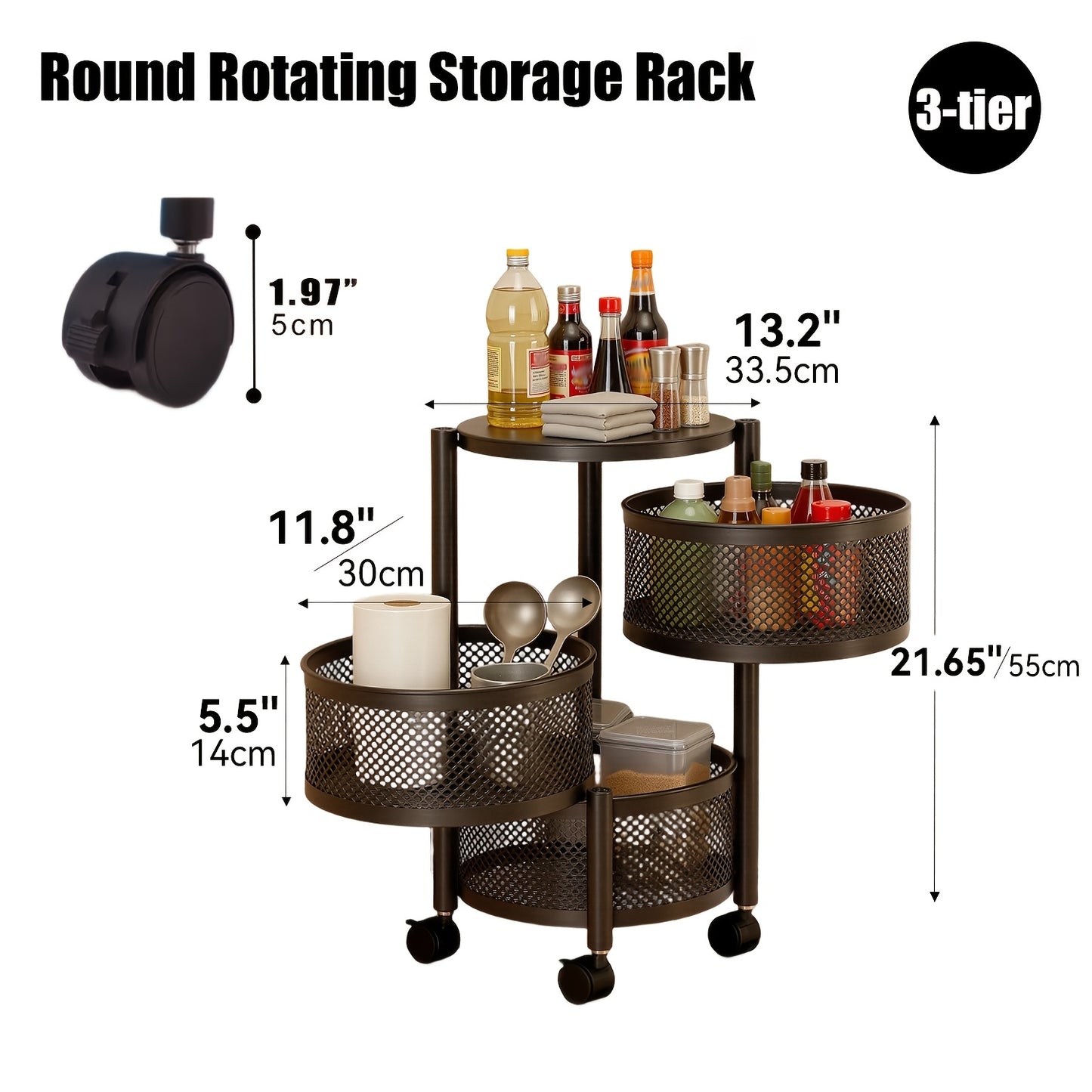 5 Tier Rotating Storage Shelf With Rolling Baskets Metal Mobile Bookcase Office