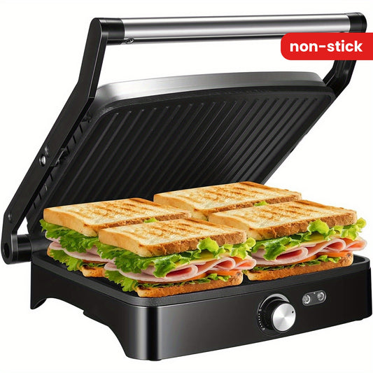 OSTBA Panini Press Grill Indoor Sandwich Maker with Temperature Setting, 4 Slice Large Non-stick Versatile Grill, Opens 180 Degrees to Fit Any Type or Size of Food, Removable Drip Tray, 1200 W