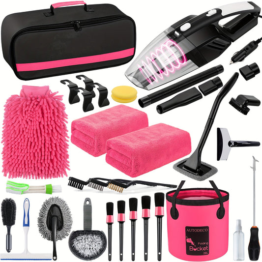 FCLUSLL 41pcs Car Cleaning And Washing Kit, Internal Detail Cleaning Kit, Equipped with High-power Handheld Vacuum Cleaner, Foldable Bucket, Windshield Tool, Snow Shovel, Tire Brush, Complete Set Of Car Care Tools, Holiday Gi