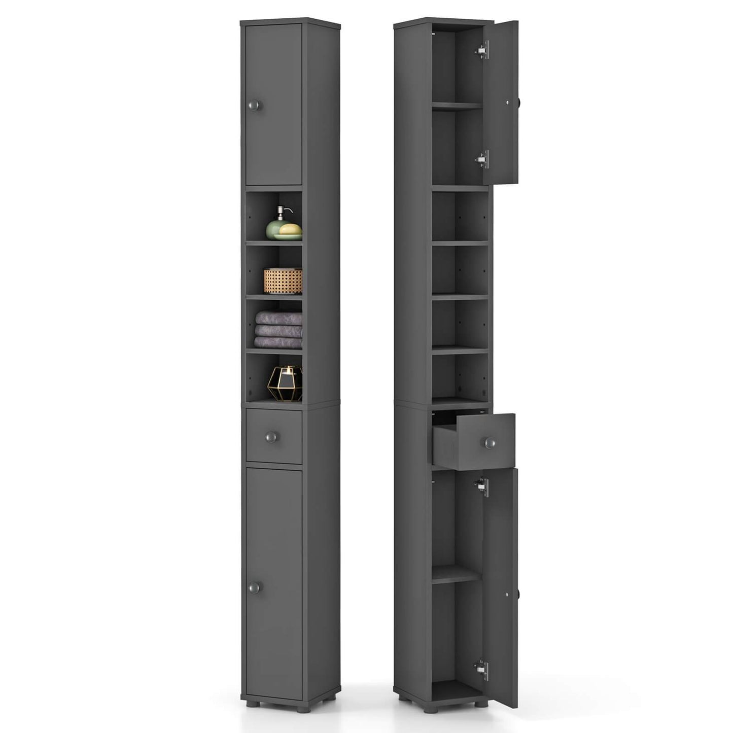 Costway Slim Bathroom Tall Cabinet Storage Organizer 2 Doors 1 Drawer 71 Inches