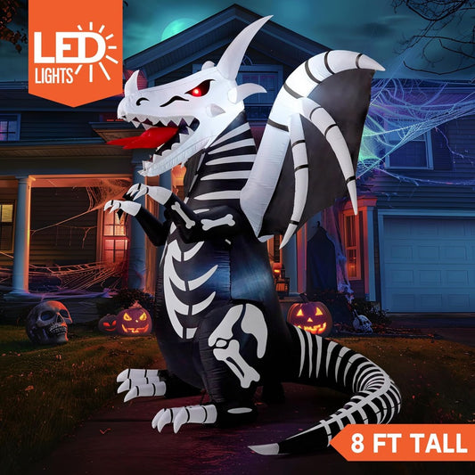 Inflatable Skeleton Dragon With LED Eyes 8ft Yard Decor