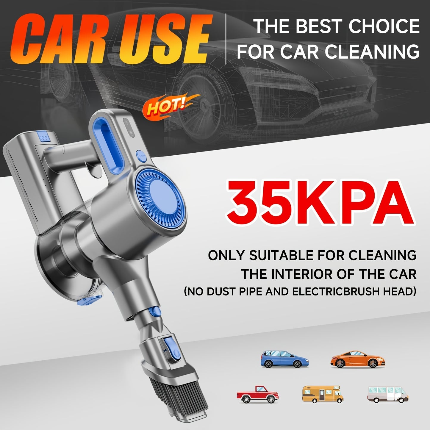 35-45 KPA Cordless Lightweight Vacuum Cleaner With Upgraded Green LED, Anti-tangle Brush, Removable Battery, Multiple Suction Levels, Up To 45 Minutes Of Battery Life, Women's Car Accessories, Vacuum Cleaner For Carpets, Pet