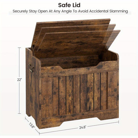 Storage Box, 24.8 Inch Toy Box, Wooden Large Toy Box, Storage Bench with Safety Hinges, Storage Box for Entryway, Living Room, Bedroom, Playroom, Rustic Brown