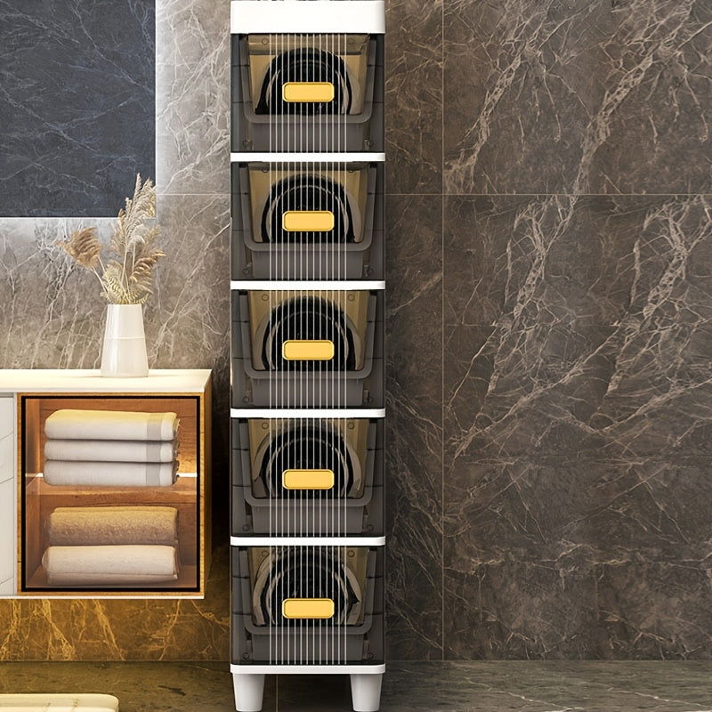5 Tier Plastic Tall Narrow Storage Cabinet With Adjustable Shelves And Door