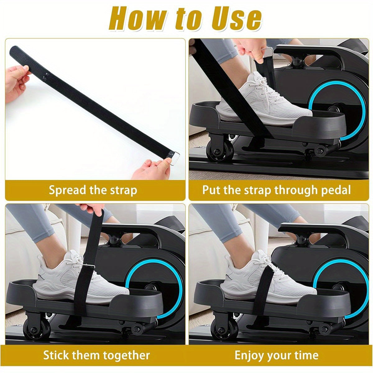 4pcs Ellipse Leg Exerciser Pedal Straps - Non-Slip Under Desk Foot Straps with Adjustable Metal Buckles, Ergonomic Design for Home Office Workstation Fitness, Seniors & Adults
