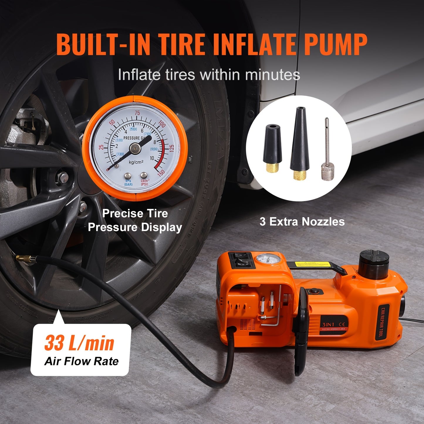Happybuy Electric Car Jack, 5 Ton/11023 LBS Hydraulic Jack Lift with Electric Impact Wrench, Built-in Inflatable Pump, And LED Light for SUV MPV Sedan Truck Change Tires Garage Repair
