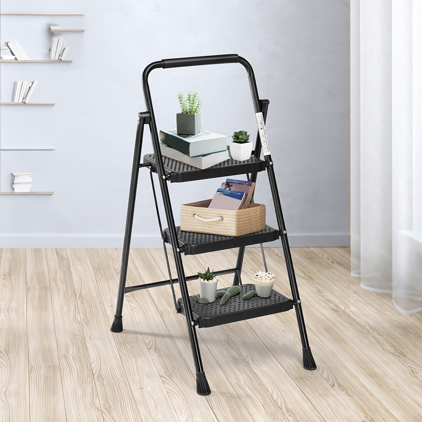 Smug 3 Step Folding Step Ladder 800 Lbs Anti Slip Handle