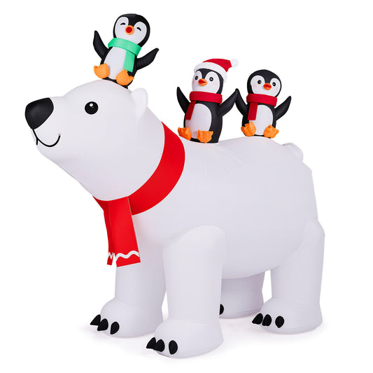 5ft Giant Inflatable Polar Bear With 3 Penguins Santa Hat