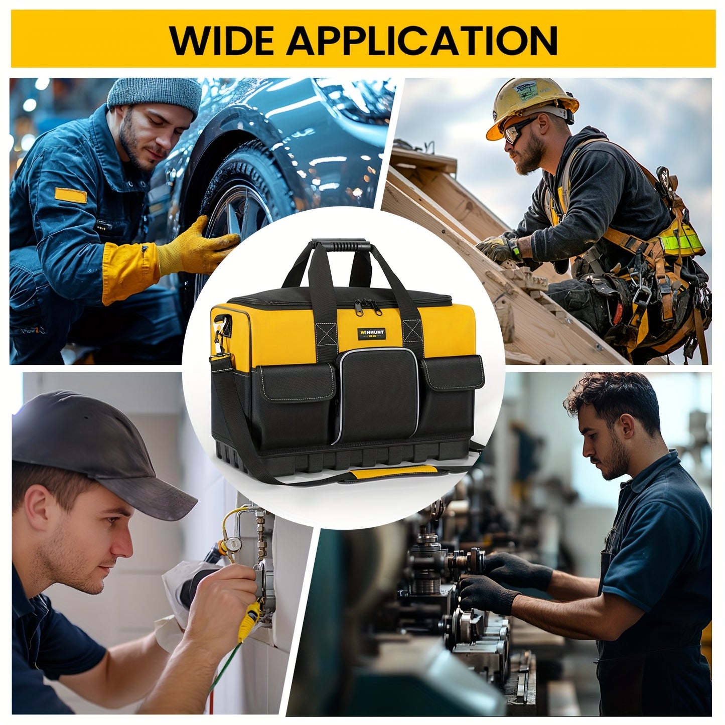 WinHunt Heavy Duty Tool Bag With Wide Mouth And Adjustable Shoulder Strap