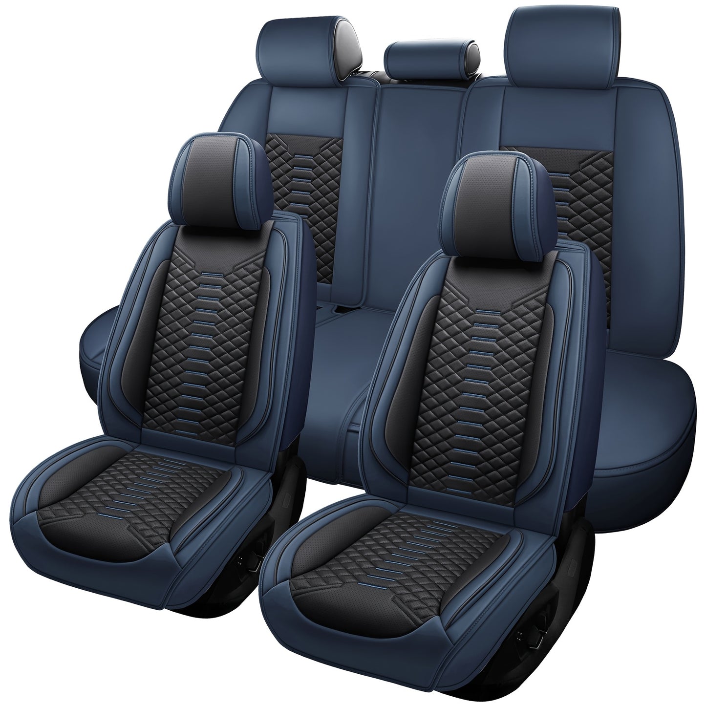 5 Seat Nappa Leather Breathable Perforated Air Hole Universal Car Seat Covers Full Set Full Surrounded Front Back Side Cushion Protector Fit for Most Cars SUV Truck Sedan