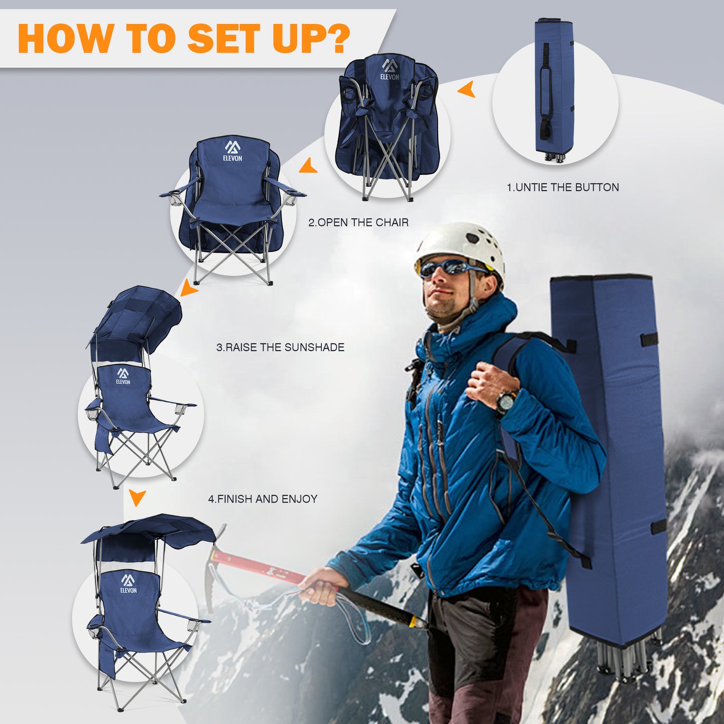 BalanceFrom Canopy Chair Folding Camping Recliner Support with Carrying Bag