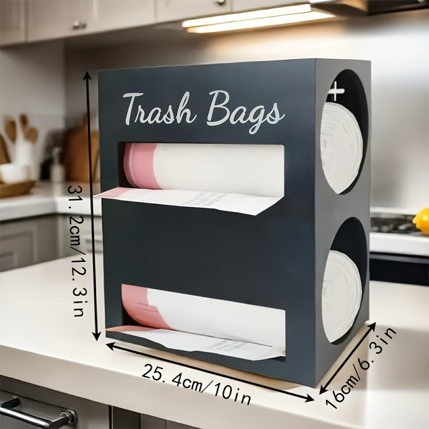 Wooden 2 In 1 Garbage Bag Holder And Storage Box Wall Mounted Organizer
