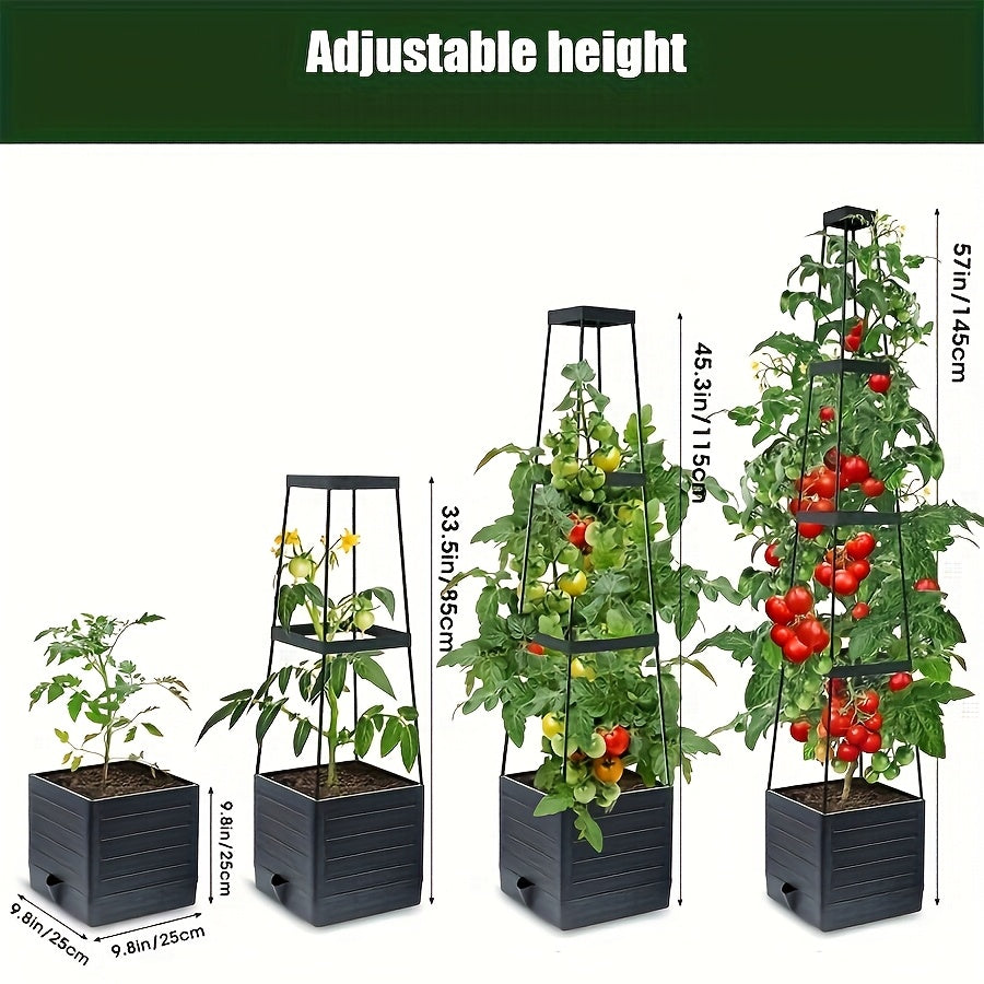 2 Pack 57 Inch Plastic Raised Garden Bed Tomato Planter With Trellis Indoor Outdoor
