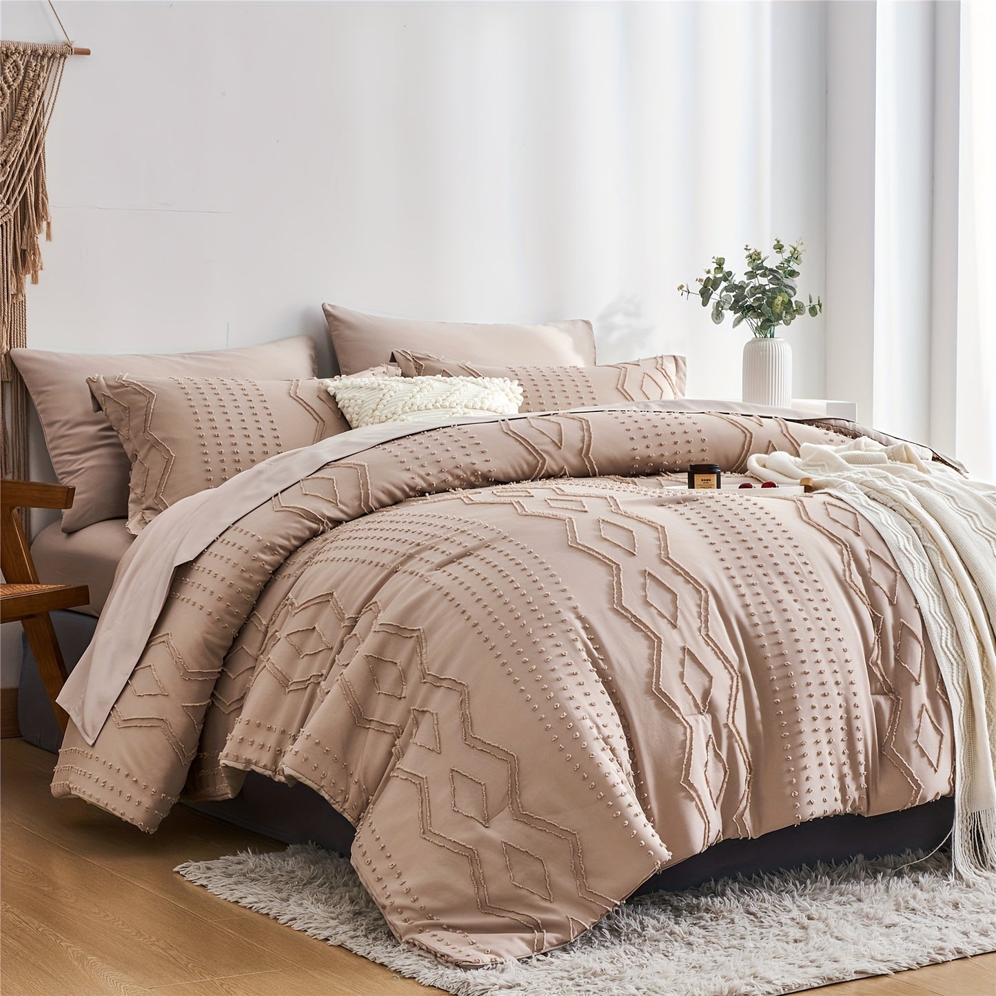Boho Microfiber Comforter Set All Season Geometric Tufted Bedding In A Bag