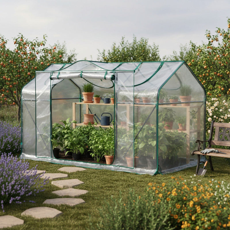 Four Tier Mini Portable Walk In Bell Shape Greenhouse Clear PVC Cover Wheels