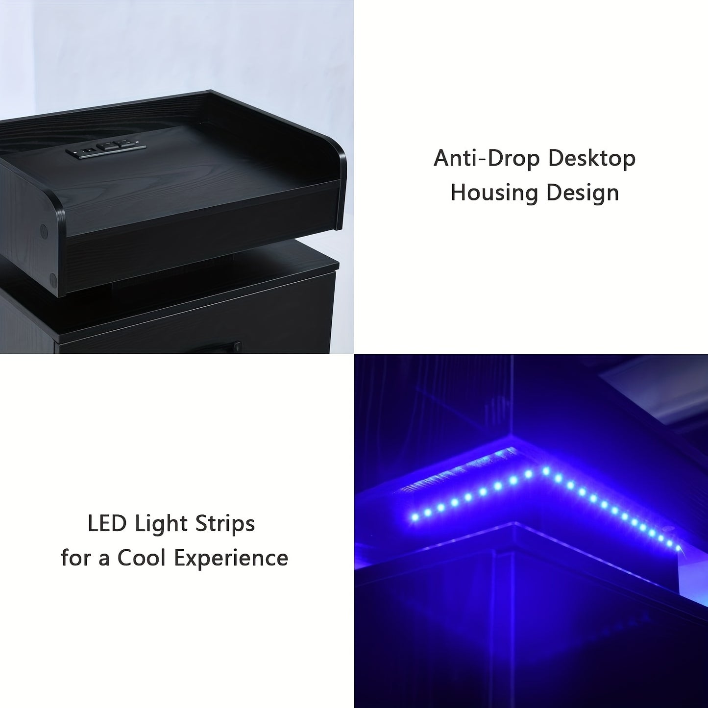 Nightstand With Charging Station And LED Lights Modern End Table With 2 Drawers