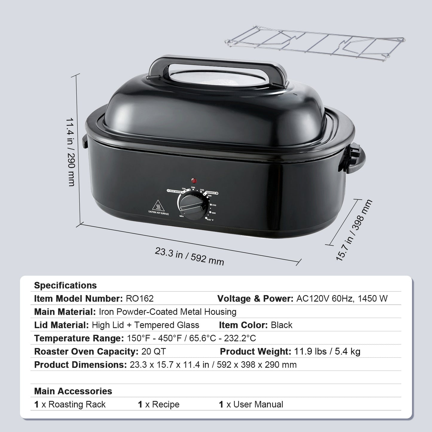 VEVOR Electric Roaster Oven 22 Qt Self Basting Lid 1450W
