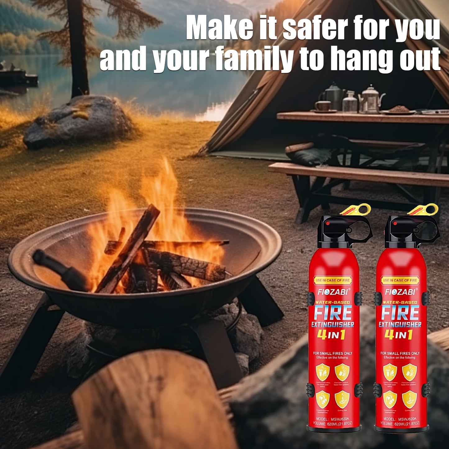 Portable Fire Extinguisher | 4-in-1 Small Fire Extinguisher For Home, Garage, Kitchen, Car | For Electric, Textile And Grease Fires | Non-Toxic, Easy Clean | Wall Mount Include