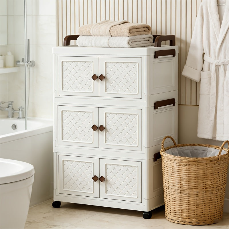 5 Tier Bathroom Folding Storage Cabinet White For Toiletries And Medicines