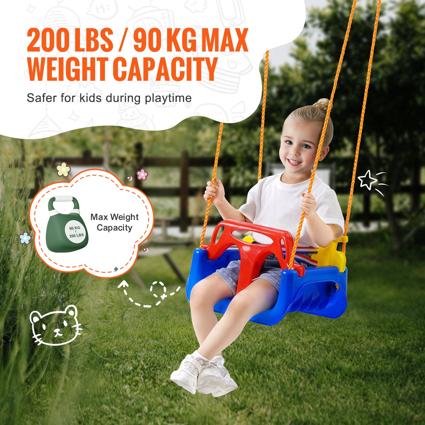 VEVOR 3 In 1 Toddler Swing Seat With Adjustable Ropes