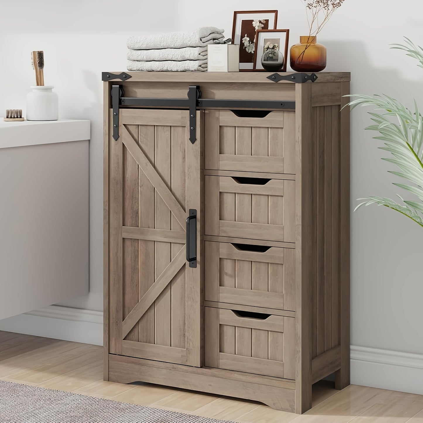 VABCHES Art Deco 4 Drawer Bathroom Storage Cabinet With Easy Glide Drawers