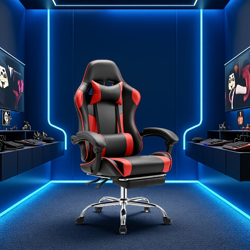 Video Game Desk Chair - Ergonomic Computer With Footrest And Comfy Lumbar Support, Recliner With Headrest, Fixed Up Armrest
