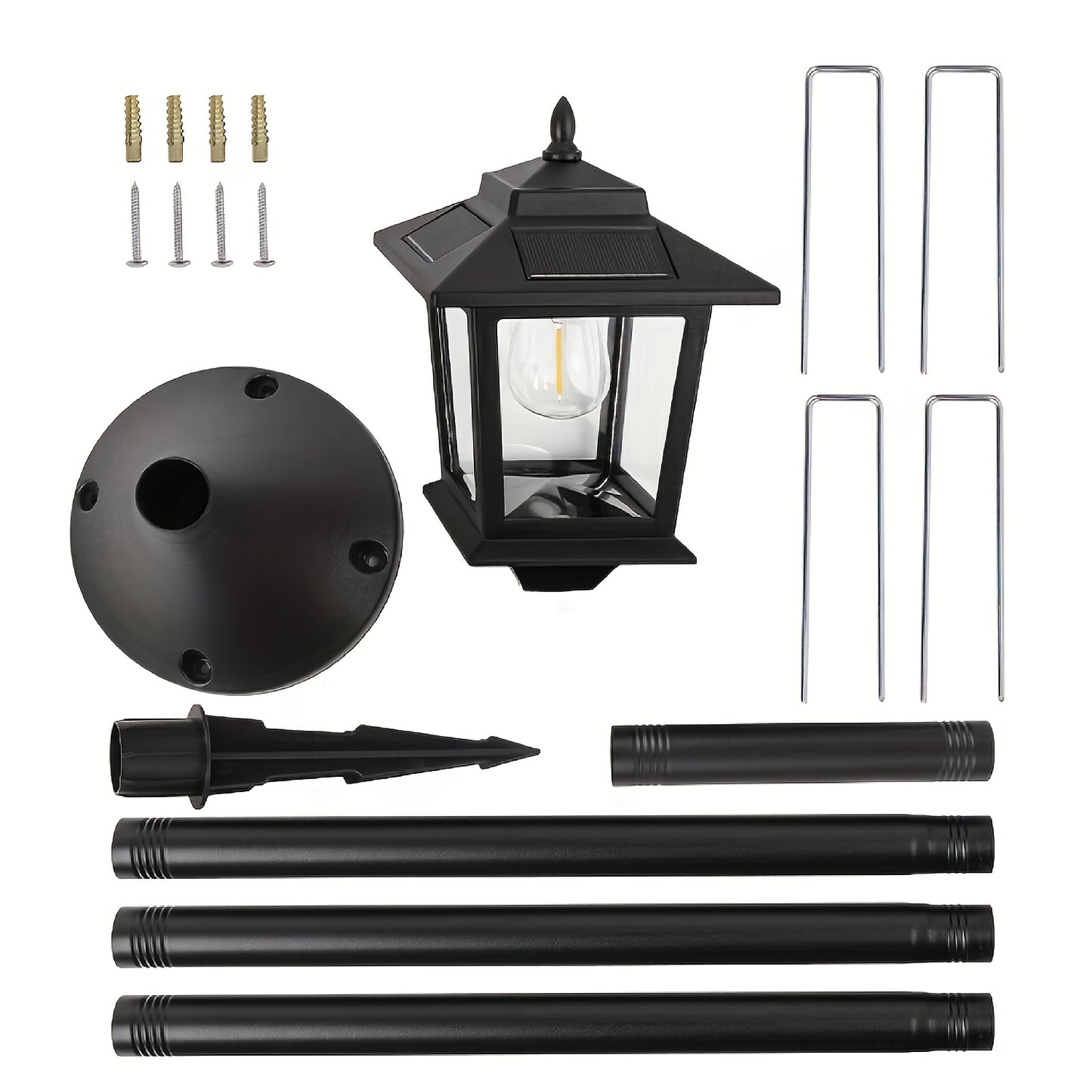 2 Pack Solar Powered Outdoor Lamp Posts Black With Built In Battery For Pathway
