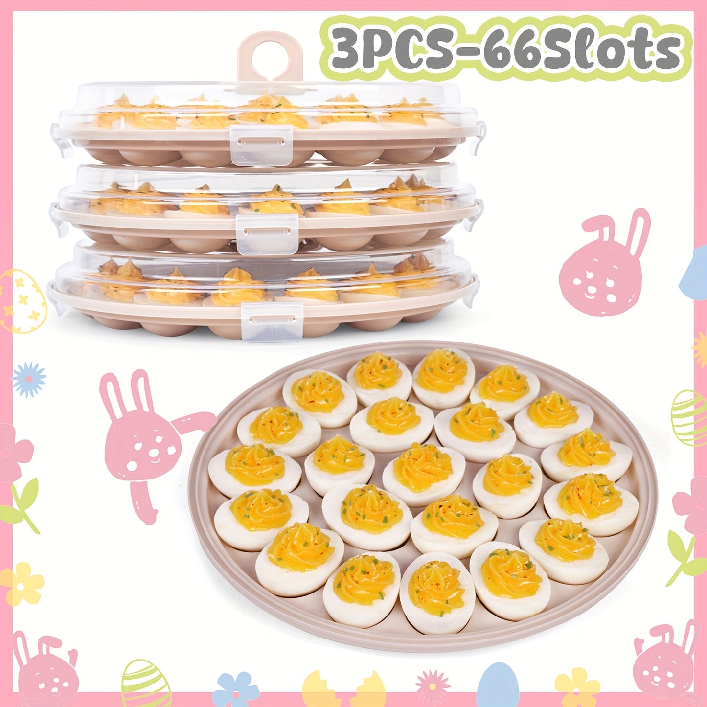 3pcs Deviled Egg Trays, Brown 11.8 Inch Plastic Egg Platters With Lid, Portable Egg Containers With 66 Slots/45Slots, Mother'S Day Gift, For Kitchen, Easter, Wedding, Valentine'S Day, Holiday Parties, Birthday Parties, Outdoo