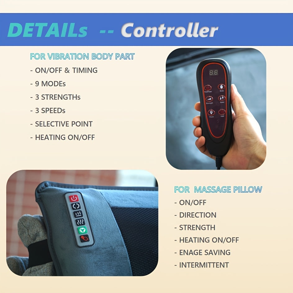 Full Body Massage Mattress Neck Kneading Acupressure Heating 10 Zone Vibration