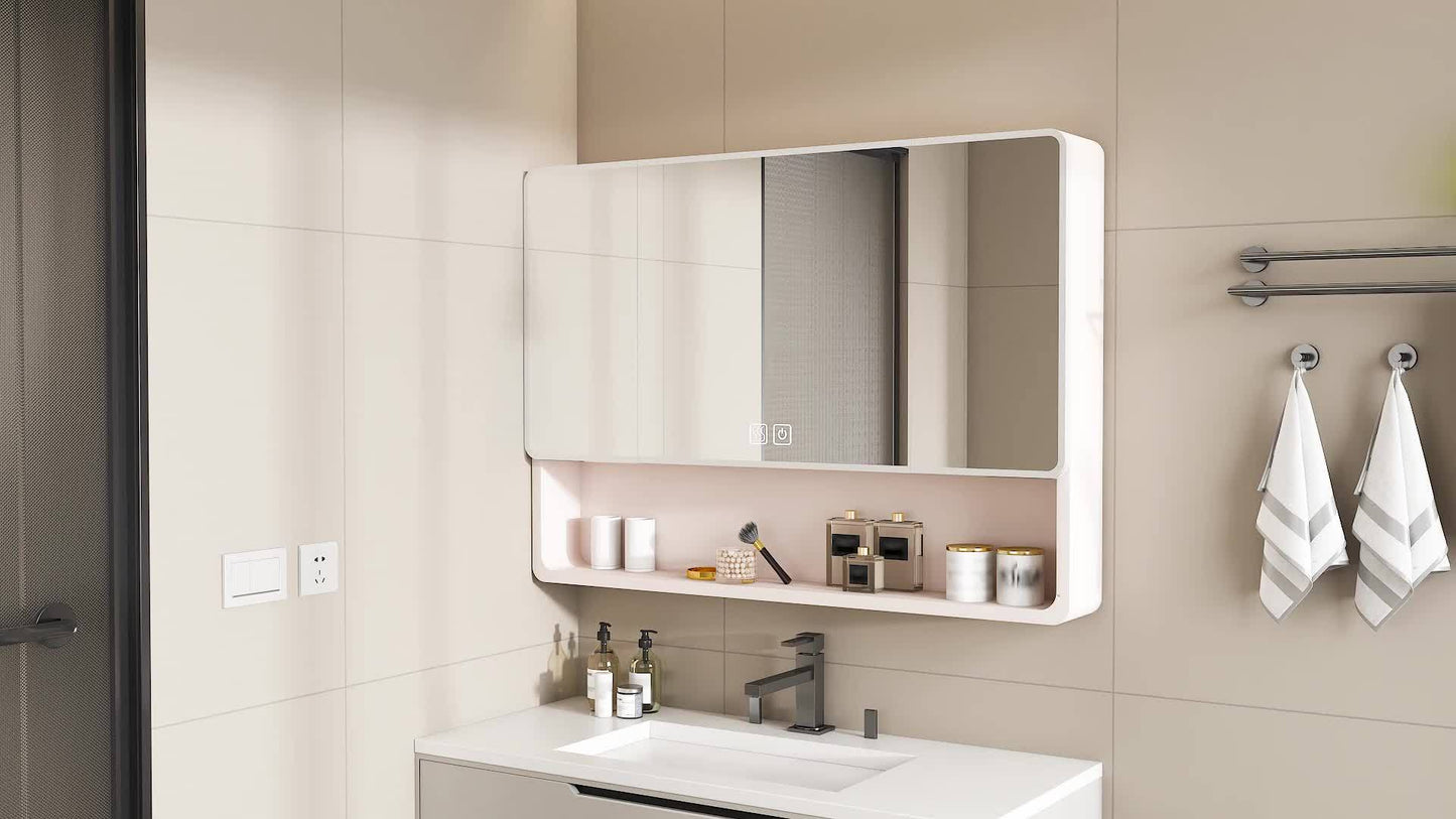 Aluminum Bathroom Mirror Cabinet With LED Lighting And Defogging