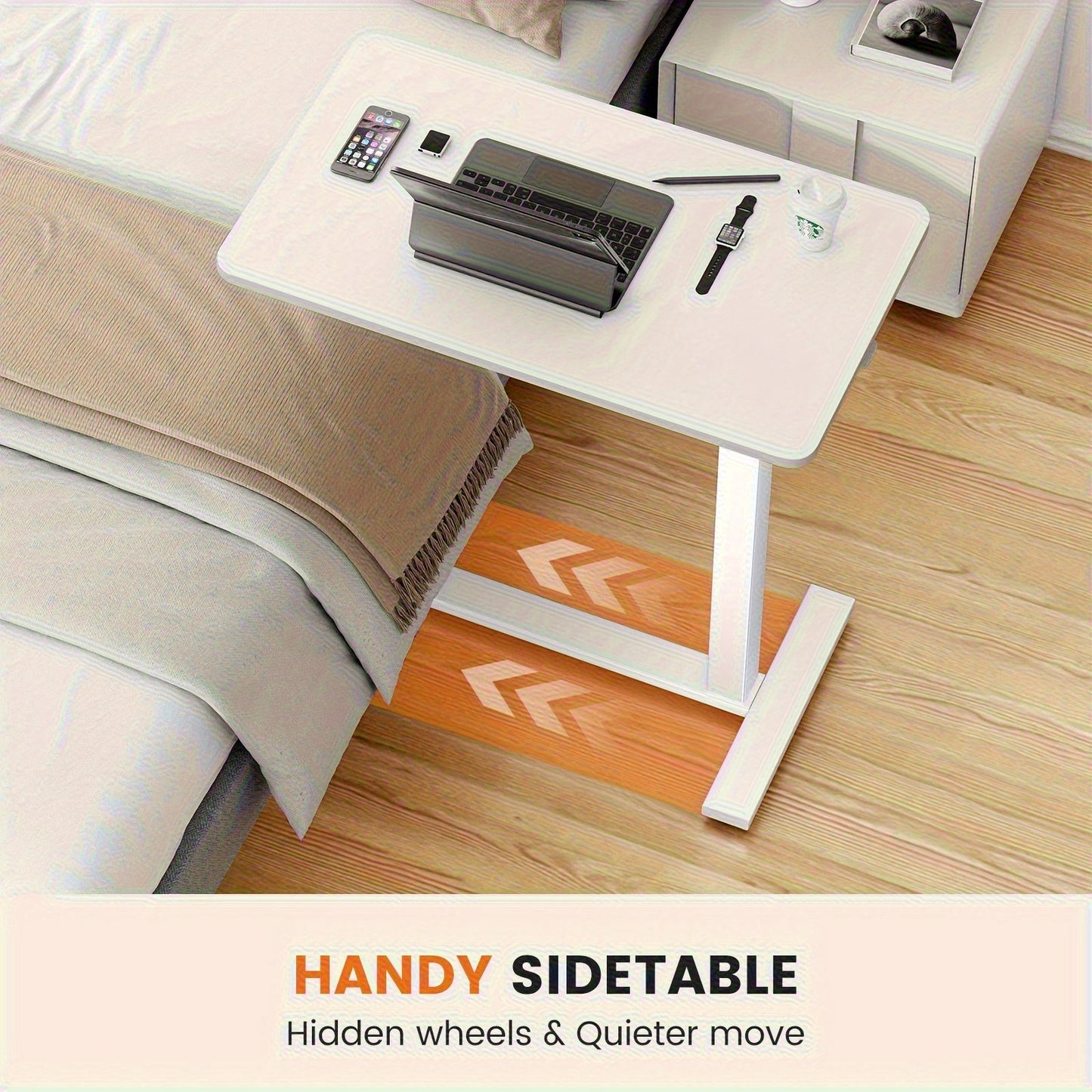 [Durable Adjustable Bed Table] Adjustable Bed Table with Lockable Wheels | Sturdy and Durable for Hospital and Home Healthcare Use
