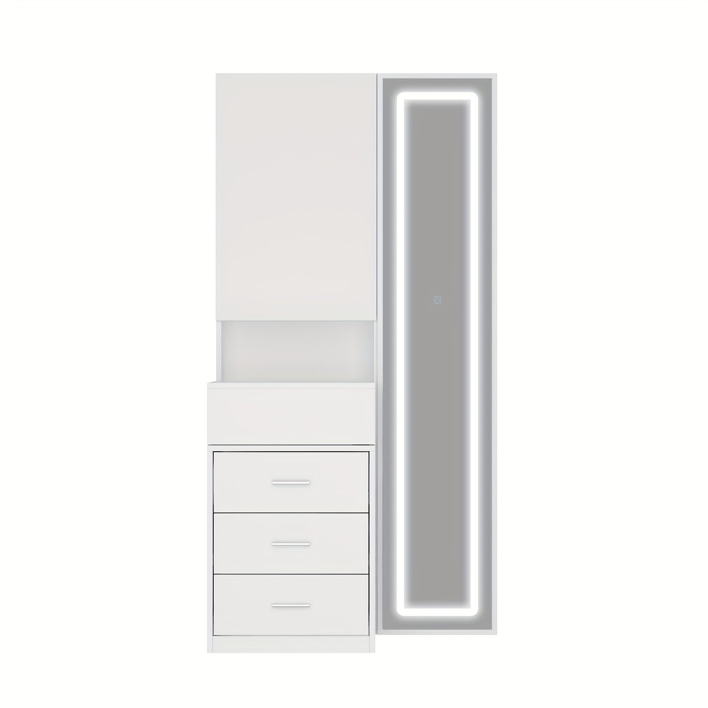 Modern Vanity Table With Drawers And Illuminated Full Body Mirror White